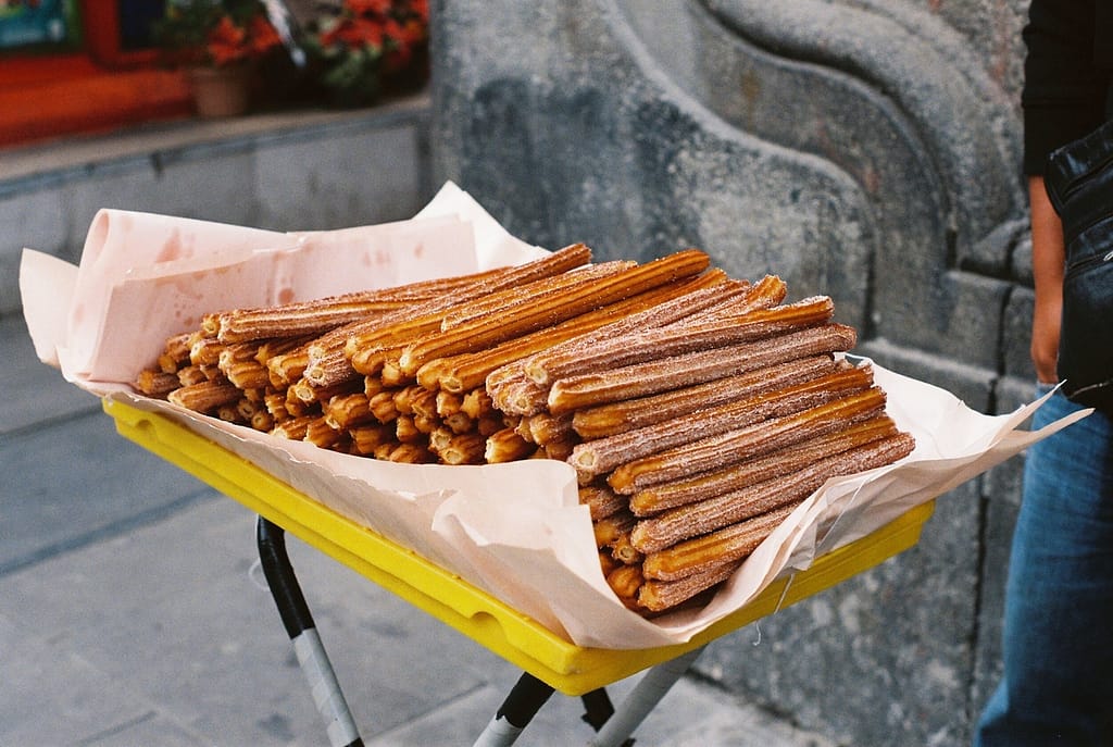Fried churros sold on the street in Mexico City